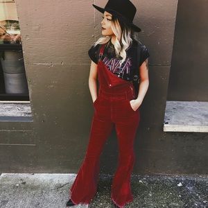 Berkeley Bell Corduroy Overalls in Crimson